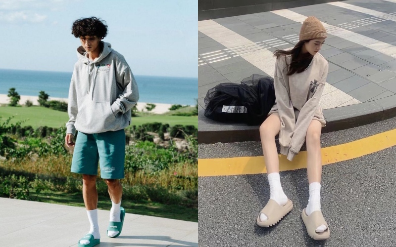 phối dép cùng Hoodie và quần shorts